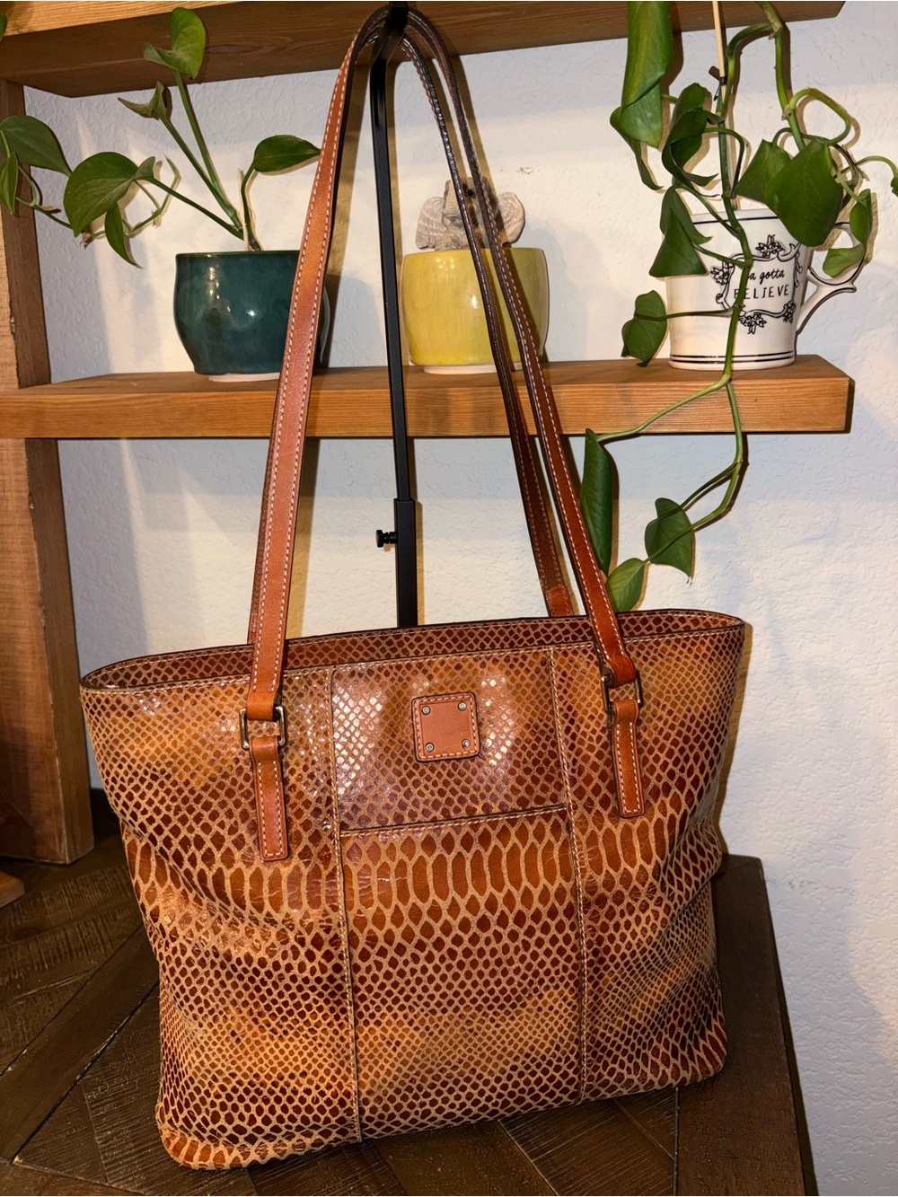 Dooney & Bourke Brown Snake-Print Leather Tote